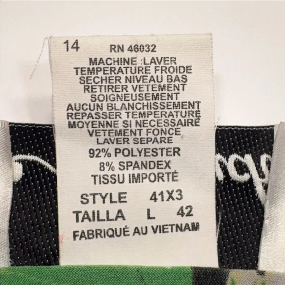 Womens Size Large Green, Yellow, Black, White Swirl Pattern Stretchy Top N Touch - Picture 14 of 14